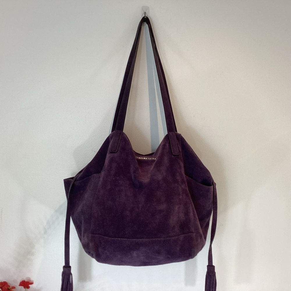 MICHAEL KORS ASHBURY HIPPIE BOHO SLOUCHY RAW SUEDE LEATHER HANDBAG VIOLET - Picture 2 of 15